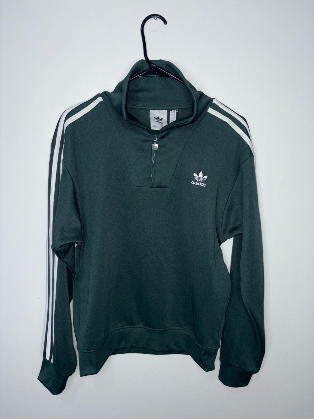adidas Men’s Forest Green Half-Zip Track Sweater with White Stripes